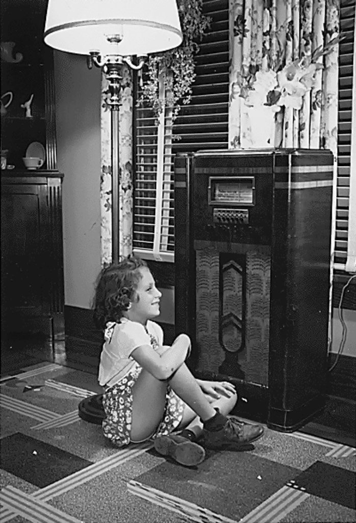 10 girl listening to radio public domain
