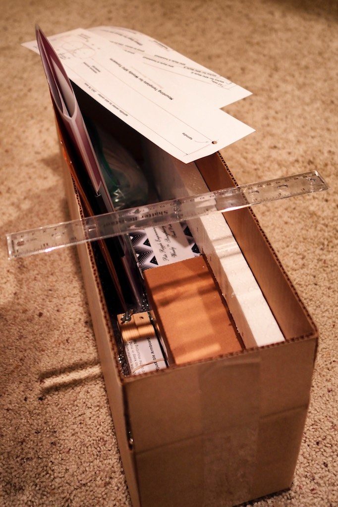 Shipping box containing 12.5-inch Woody SPU Tonearm.
