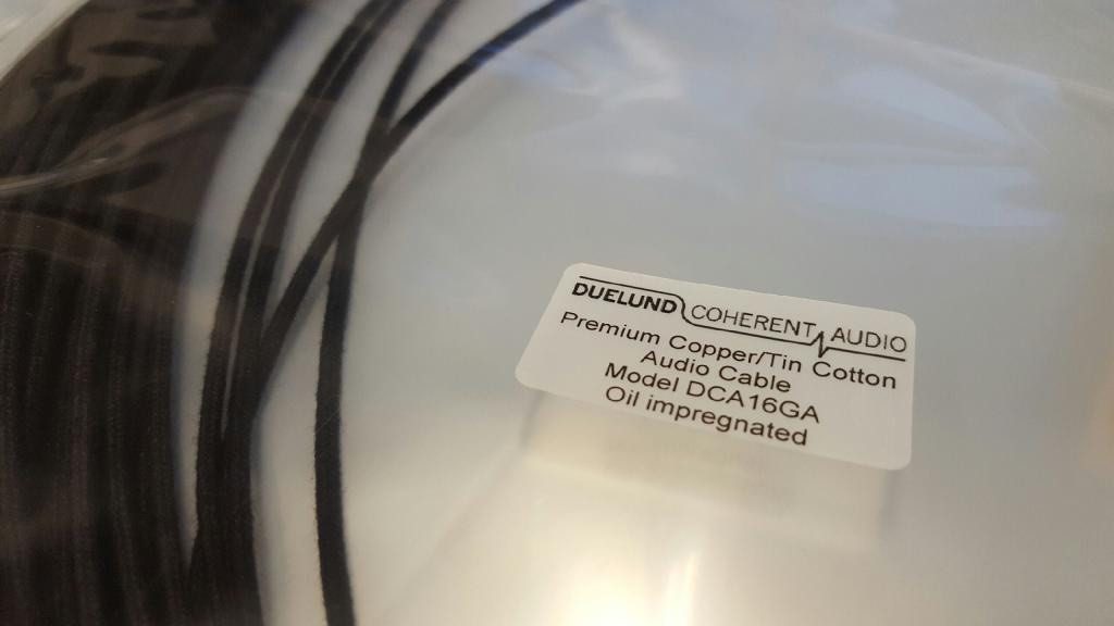 Duelund Coherent Audio vintage-style DCA16GA tinned-copper wire that I use for speaker cables and interconnects.
